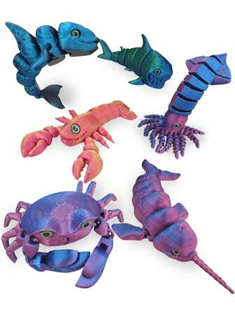 3D Printed Ocean Animal Toys: Realistic Animals (Squid/Narwhal/Lobster/Crab/Shark/Dolphin) With Flexible Joints - Art Craft Decor, Halloween Decoration | Christmas Gift, Suitable For Holiday Gifts, Party Favors And Gift Box Fillers (Color Assorted)