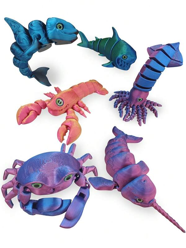 3D Printed Ocean Animal Toys: Realistic Animals (Squid/Narwhal/Lobster/Crab/Shark/Dolphin) With Flexible Joints - Art Craft Decor, Halloween Decoration | Christmas Gift, Suitable For Holiday Gifts, Party Favors And Gift Box Fillers (Color Assorted)