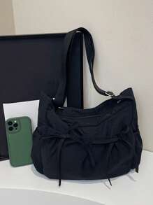 Casual, Simple And Lightweight Women's Crossbody Bag, Niche Pleated Design Tote Bag With A Bow, Large Capacity, Light Travel, Suitable For Classes, Office Commuting, Can Also Be Used As A Women's Crossbody Bag.