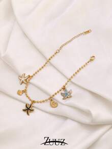 1件装时尚贝壳海星吊坠脚链，女士不锈钢脚链饰品，适合女士海滩度假和日常佩戴 - 腳鍊 - 查看 3