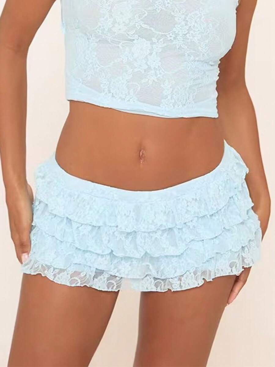 Women Lolita Bloomers Cute Ruffle Shorts Lace Pumpkin Pants Boyshorts Layered Bottoms Y2k Sweet Pettipants - Màu xanh nhạt - Xem 1