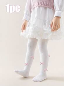 1/3 双女婴可爱蝴蝶结装饰紧身裤袜，适合所有季节的女童浪漫风格紧身裤