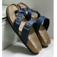 Unisex Casual Slippers, Indoor Home Shoes, Outdoor Versatile Shoes, Cross Toe Thong Sandals, Beach Shoes, Couple Flip Flops - Blue - View 1