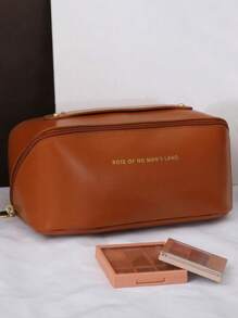 1 geantă de machiaj, geantă cosmetică din piele PU impermeabilă, geantă de toaletă portabilă, organizator de machiaj cu strat dublu de mare capacitate