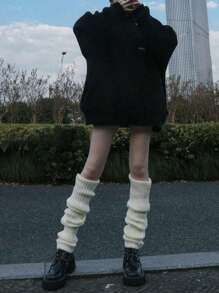 1 Pair Women Solid Color Warm Decorative Cute Leg Warmers, Suitable For Spring, Autumn And Winter, Cozy