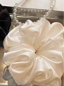 1pc Simple & Fashionable Solid Color Scrunchie, Faux Silk Satin Vintage Style French Versatile Hair Accessories, Hair Ties, Scrunchy Hair Ties, Hair Bobbles, Casual - White - View 2