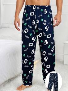 Soft, Lightweight Men's Gaming-Themed Comfort Pajama Pants - Polyester Blend Lounge Pants With Elastic Waistband, Black With Colorful Game Controller Prints, Casual Wear Or Sleepwear, Loungewear Pants | Playful Print Pants | Smooth Texture Fabric