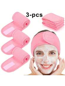 3pcs Women's Adjustable Headbands-Made Of Soft Knitted Acetate Fiber, Non-Slip And Water-Absorbing,Providing Comfort That Stays In Place During Washing Faces, Makeup Application, Styling, Sports, And Yoga, Highly Absorbent, Suitable For Both Women And Girls, Reusable And Durable Headbands - 粉色 - 查看 1