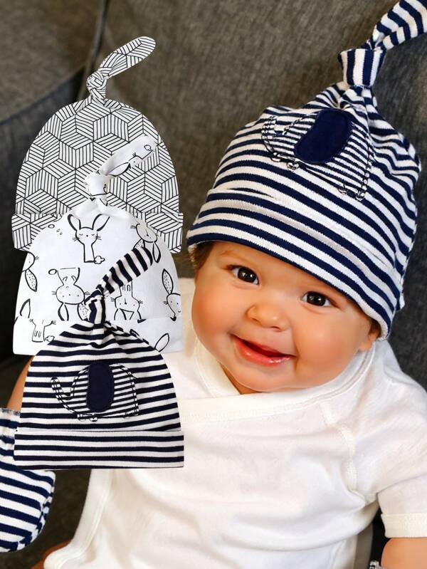 3 Pieces Baby Hats With Elephant Appliques And Embroidery, Soft And Comfortable, Suitable For Newborns, Perfect Gift For Babies