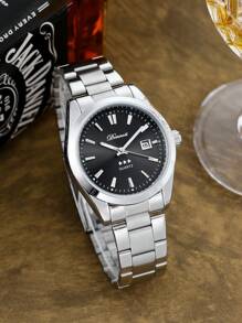 Reloj de pulsera de cuarzo de lujo de negocios DENVOSI con correa de acero inoxidable y calendario para hombres