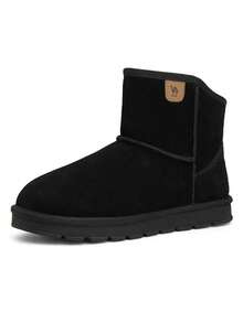 CAMEL CROWN 男士保暖内衬雪地靴，防滑防寒冬季鞋 - 黑色 - 查看 1