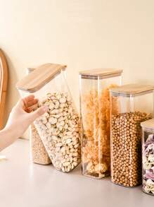 1 pezzo/2 pezzi Vaso sigillato trasparente con coperchio in bambù, contenitore per alimenti di grande capacità, dispenser per cereali, per conservare cereali, riso, pasta e snack in cucina