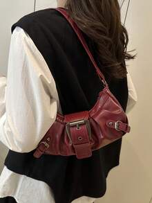 1 件女式复古机车朋克风格铆钉装饰可调节肩带大容量柔软仿油皮革渐变色单肩腋下包，适合工作、通勤、约会、派对