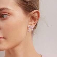 Bow Earrings For Women  Sparkly Rhinestone Chain Tassel Earrings Cute Ribbon Stud Earring Daily Party Jewerly Gifts Christmas Stocking Stuffers - A7: anting-anting pita merah - View 5