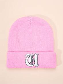 1 件哥特式 26 个英文字母刺绣儿童针织帽，男孩女孩户外休闲冬季保暖寒冷天气帽，适合日常穿着和服装 - 粉色 - 查看 43