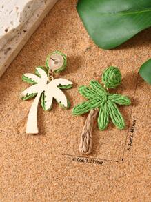 1 对手工编织拉菲草椰子树耳环，波西米亚风格棕榈叶形状耳环，适合女性日常、度假、派对佩戴