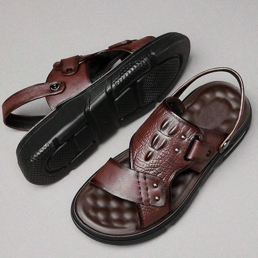 Thick bottom wear sandals male beach shoes non-slip waterproof wearable outside slippers male two users outside wear male models comfortable - Marrón - Ver 1