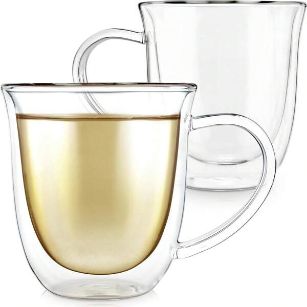 2-4-6pcs Double Walled Glass Coffee Cups With Handles, Espresso Cups, Tea Cups, Thermal Insulation. Suitable For Espresso, Matcha, Cappuccino, Tea Bags. Kitchenware Holiday Gifts Back To School