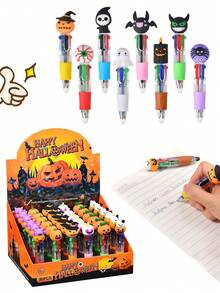 四色万圣节圆珠笔，万圣节礼物，返校万圣节礼物，万圣节批发，教师奖励学生圆珠笔，万圣节作业用圆珠笔，趣味万圣节派对圆珠笔，办公室万圣节派对礼物 - 彩色 - 查看 2