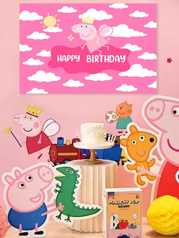 Peppa Pig Peppa Pig-Themed Birthday Background Cloth, Birthday Happy Background Banner