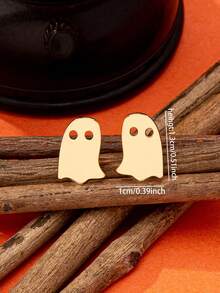 1 Pair Golden Color Minimalist Ghouls Ghost Halloween Earring For Women