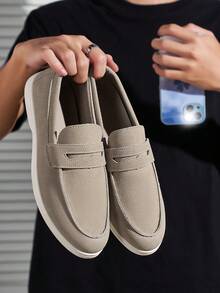 Men's Classic Suede Loafers, Casual Slip-On Driving Shoes, Round Toe Flat Moccasins, Handmade Boat Shoes Old Money Chic Autumn - 卡其色 - 查看 14