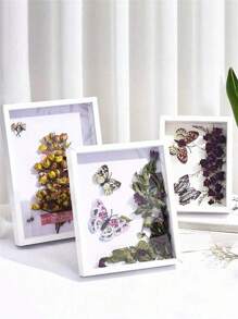 DIY干花相框，A4/8英寸/10英寸/6英寸/16英寸，透明亚克力面板，可放置照片，镂空收纳盒，手工展示框，标本展示框，模型展示架，适用于照片、花束、图片、纪念品、DIY艺术品、奖牌（白色）（仅包含镂空相框、透明亚克力板，不含干花） - 白色 - 查看 5