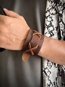 1 件真皮手链男士袖口手链可调节腕带复古手链珠宝礼物