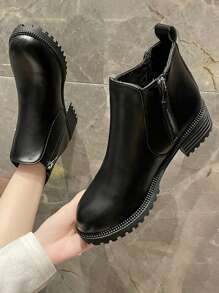 全新加大码圆头防滑短靴，粗跟切尔西靴，侧拉链，冬靴