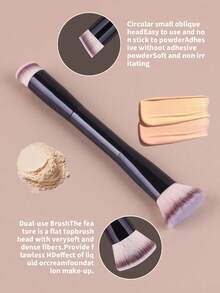 2支装专业双头面部化妆刷，散粉刷、腮红刷，化妆工具，柔软纤维，方便携带，旅行必备，粉底刷、遮瑕刷、腮红刷、修容刷、古铜粉刷、散粉刷、粉底刷、腮红刷 - 黑色 - 查看 3