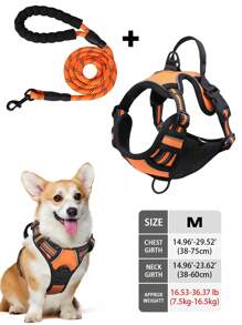 High Reflective Dog Harness Leash Collar Set, Adjustable Padded Dog Vest, Reflective Non-Obstructive Pet Oxford Vest With Front & Back Easy Control Handles, Comfortable, No-Choke Design Pet Vest Leash Collar Set - Ideal Choice For Outdoor Adventure, Multiple Sizes - Suitable For Small, Medium And Large Pets (If In Doubt Between 2 Sizes, Opt For The Larger Size As It Can Be Adjusted)