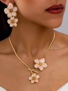 3 pezzi/Set Elegante Collana Pendente e Set di Orecchini con Fiori, Adatto Per Uso Quotidiano, Raduni, Feste, Vacanze e Viaggi delle Donne, Ottimo Regalo Per La Moglie