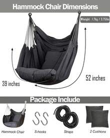 Hammock Chair Hanging Hammock Chair Rope Swing 2 Cushions Included-Sturdy & Durable Soft Cotton Hand Woven Hammock Swing For Bedroom, Porch, Patio-Indoor/Outdoor - Beige - View 6