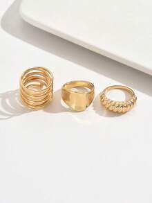 3pcs Asymmetrical Line Smooth Rings, Fashion Accessories Suitable For Women's Daily, Party, And Matching Wear - Multi-layer Ring Set - View 5