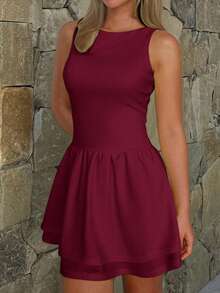 Women's Solid Color Bodycon Backless Christmas Dress - Burgundy - View 7