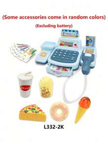 1套儿童模拟过家家玩具超市收银机角色扮演迷你便利店收银员模型亲子互动玩具，2节5号电池供电，适合男孩女孩角色扮演玩具（不含电池，部分配件颜色随机）