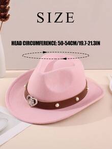 1顶儿童毛毡牛仔帽，心形图案，饰有水钻和珍珠，西部风格，时尚独特，适合返校、假期和休闲场合。 - Heart - Rhinestone & Pearl Bands - 查看 2