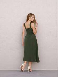 Tailored Dress With Cups Fashion Items!!! - Army Green - View 2