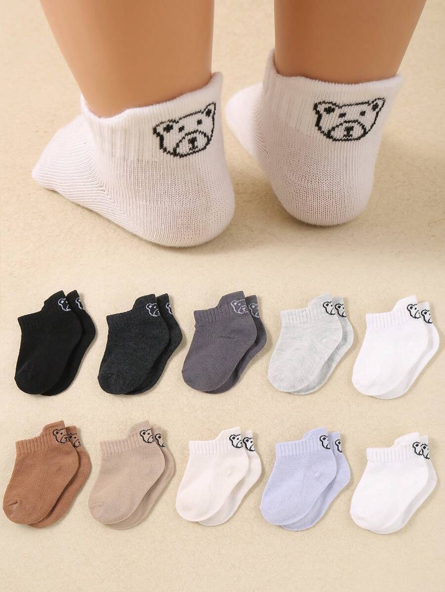 10 双糖果色可爱熊提花防滑高跟幼儿袜（适合男婴） - 适合四季日常穿着的小男孩休闲袜 - 彩色 - 查看 1