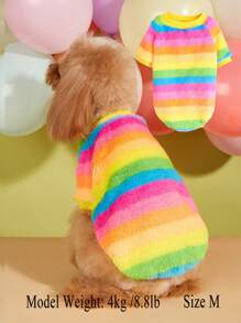 1 Stück Neuer koreanischer Stil Regenbogen gestreifter Fleece Loose Sweatshirt, warme Haustierkleidung für Teddy, Pudel, Bichon Frise