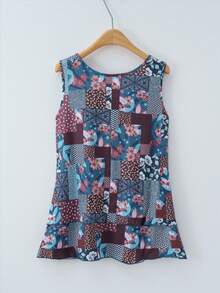 Women's Fashion Casual Elegant Random Printed Hem Multi-Layered Micro-Stretch Vest