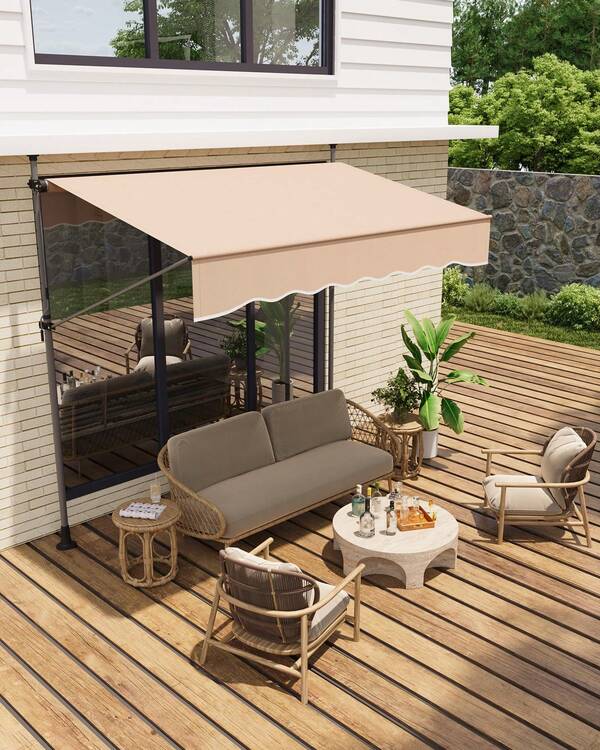 Studyset 118'' Manual Retractable Awning,Patio Awning Exterior Outdoor Sunshade Shelter,Angle & Height Adjustable Sunsetter Retractable Awning UV Protection For Any Window Or Door,For Backyard,Garden