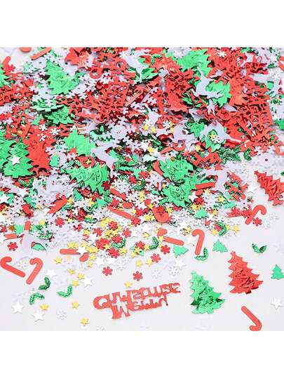 500/100pcs Christmas Colorful Confetti, Christmas Style Snowflake & Branch Design Glitter Confetti, Christmas Snowflake Santa Claus Metallic Foil Glitter Flakes For Desktop Decoration, Suitable For Holiday Decoration, DIY Crafts, Christmas & New Year