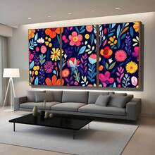 Quadro Decorativo Flores Noturnas Coloridas MDF Mosaico Sala Quarto Escritório Impressão Em Hd - Branco - Visão 2