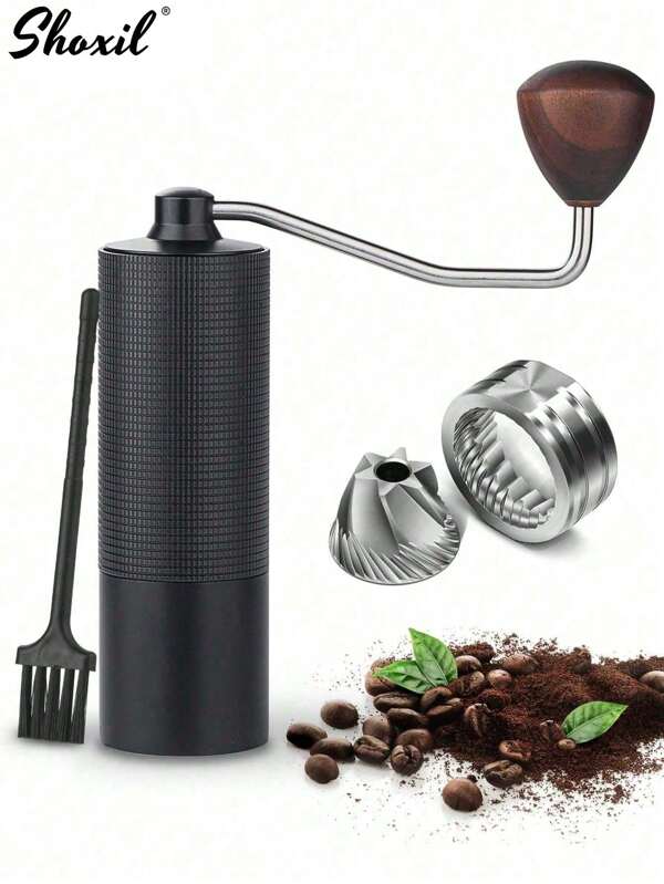 shoxil 1 Stück manueller Kaffeemühle mit Edelstahlgriff - Handkaffee-Brühwerkzeug, tragbare Bohnenmühle für Zuhause & Reisen