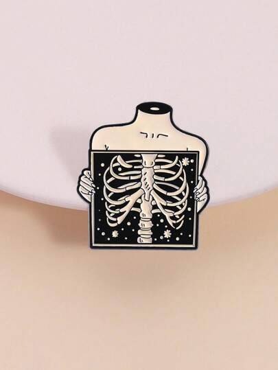 1개 X-레이 해부학 배지, 카툰 의학 스타일 투명 몸통 엠보싱 핀, 의대생/기술 애호가를 위한 재미있는 선물
