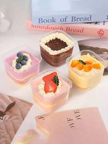 10/20/50pcs Square Mousse Cake Box, Tiramisu Dessert Packaging, Cake Shop Display Trifle Cup 300ml - Clear - View 6