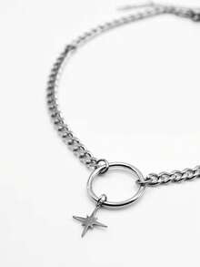 不锈钢 O 型环星形项链，精致的天体另类珠宝，哥特朋克项链，万圣节美学项圈 - 銀色 - 查看 4