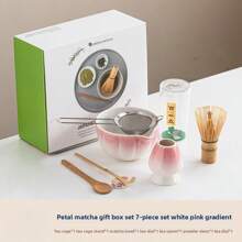 Summer Cherry Blossom Pink Matcha Tea Set, Includes Bamboo Tea Brush + Imitation Song Dynasty Tea Utensil, 8pcs Gift Box Set, Essential For Tea Lovers, Tea Ceremony Tools, Japanese Tea Ware Back To School