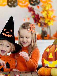 4pcs Fabric Halloween Bow Hair Clips,Orange And Black Pumpkins Ghosts Bats Hair Bows,Fashion Hair Accessories For Young Girls Teens Halloween Gifts Party - Multicolor - View 2